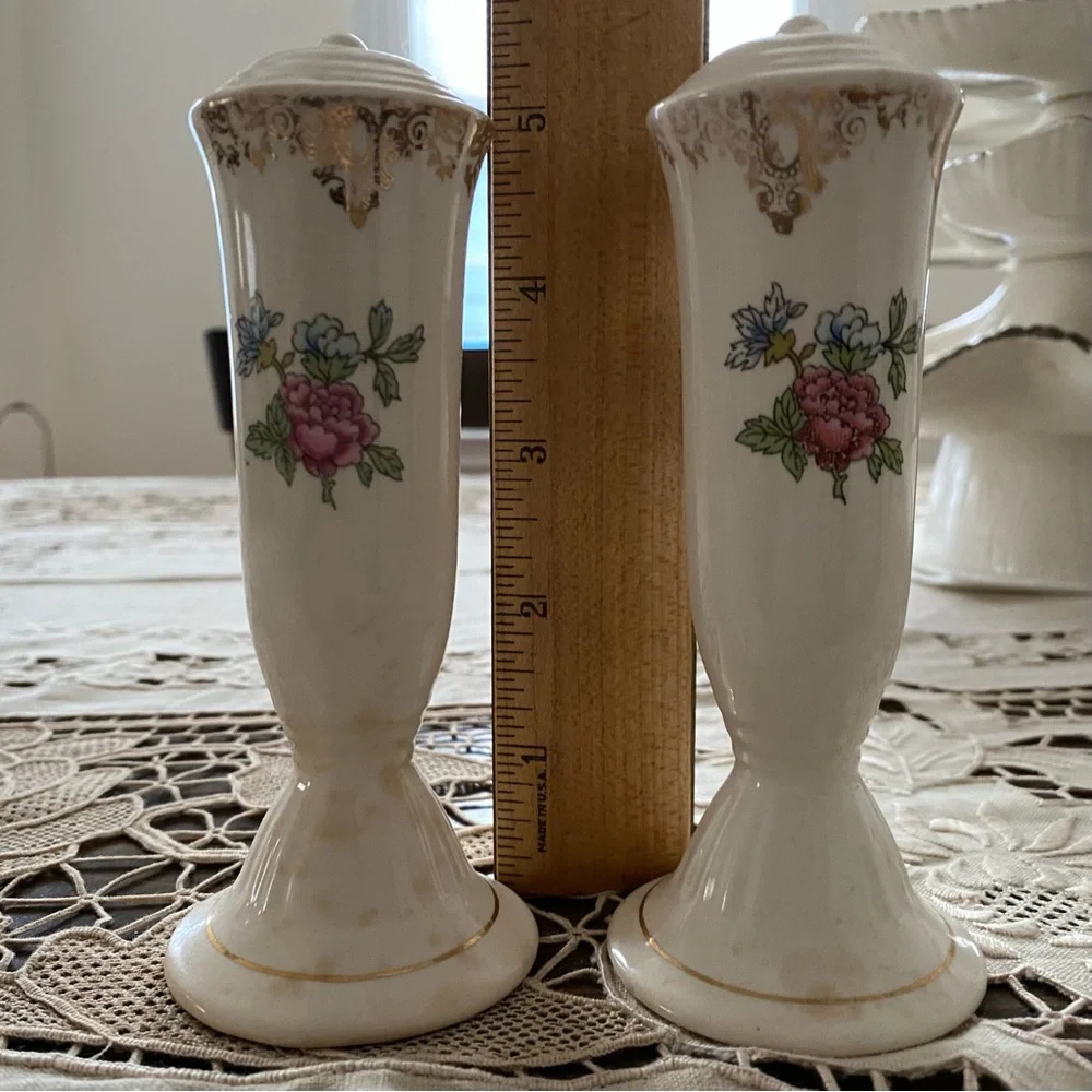 Vintage Victorian Porcelain Tall Salt and Pepper Shakers